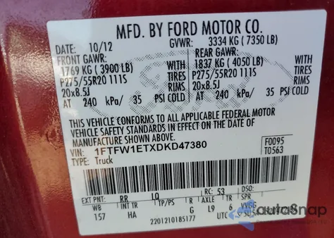 2013 Ford F150 Supercrew from USA, damaged, VIN 1FTFW1ETXDKD47380